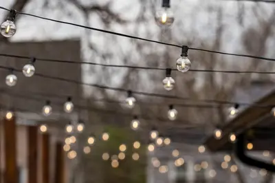 a bunch of lights hanging from a string at Wild West Disco Haus! Sleeps 12, Hot Tub + Gym! in Denver