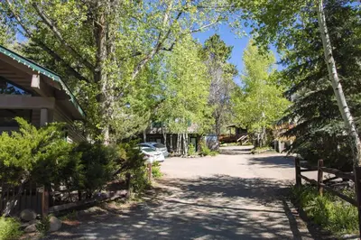 a driveway leading to a house with a car parked in it at Sunnyside Knoll- 2 cottage in Estes Park