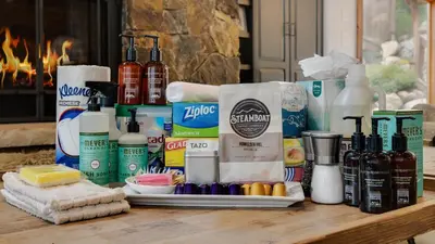 a bunch of products sitting on a table at River Song at The Shores in Breckenridge