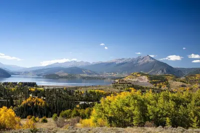 a view of a valley with a lake and mountains at Buffalo Ridge G214 in Silverthorne