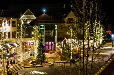 a group of houses decorated with christmas lights at Lone Eagle 3012 in Keystone