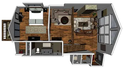 a floor plan of a tiny house at Fantastic Views Two Large Patios Private Jacuzzi and Indoor Outdoor Fireplace in Estes Park