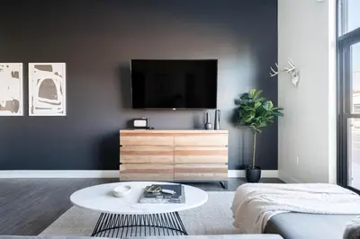 a living room with a tv and a coffee table at Relaxed Elegance at Espadin in Denver