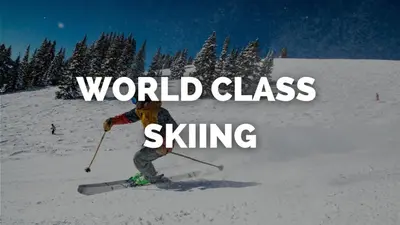 a person on skis in the snow with words world class skiing at Pet Friendly Carriage House Near Red Rocks And Regis in Denver
