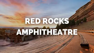 a picture of a train station with the words red rocks amphitheater at 5 Bedroom Home 10 Min Drive To Downtown in Denver