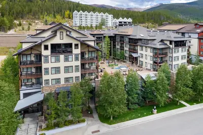 an aerial view of a apartment complex in a town at Fraser Crossing 3227 Ski In Ski Out Winter Park Resort in Winter Park