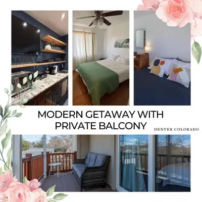 a collage of pictures of a bedroom and a room at Modern Getaway with Private Balcony in Denver