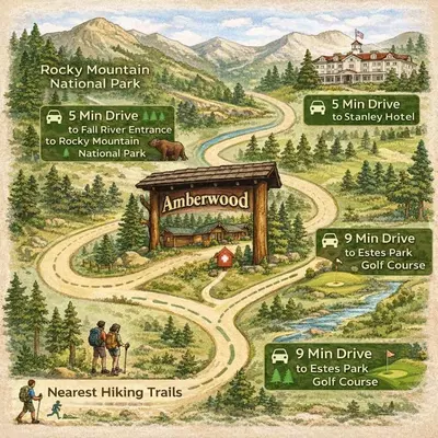 a poster of a winding road in the mountains at Cabin 6- Private Hot Tub 5 Min to RMNP in Estes Park