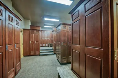 a row of wooden lockers in a locker room at Buffalo Lodge 2 Bed 2 Ba BLCD2 in Keystone