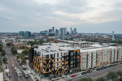 an aerial view of a city with buildings at New! Sprawling Floor Plan - Central LoHi - Peloton in Denver