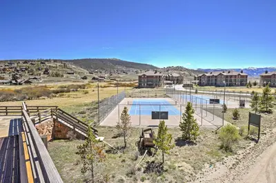 a view of a swimming pool in the desert at Granby Studio with Mtn Views Near Hiking and Skiing! in Granby